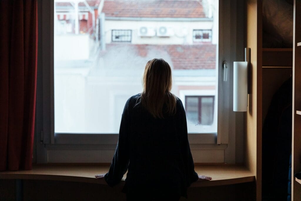 Woman with seasonal depression during the winter months